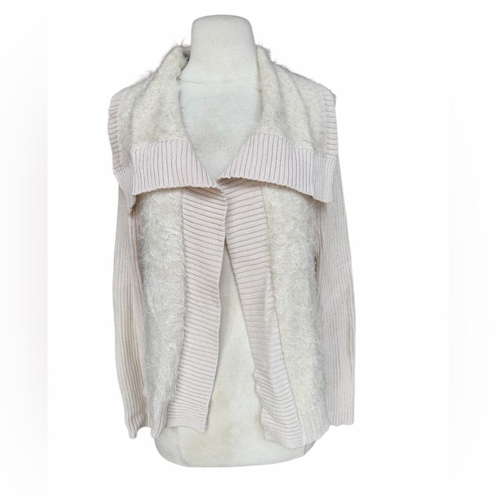 Y2K Apt. 9 Cotton Blend Light Beige & Cream Fuzzy Eyelash‎ Knit Open Cardigan